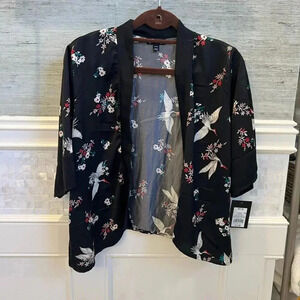 NWT new art class target girls medium 7/8 black floral birds kimono top jacket